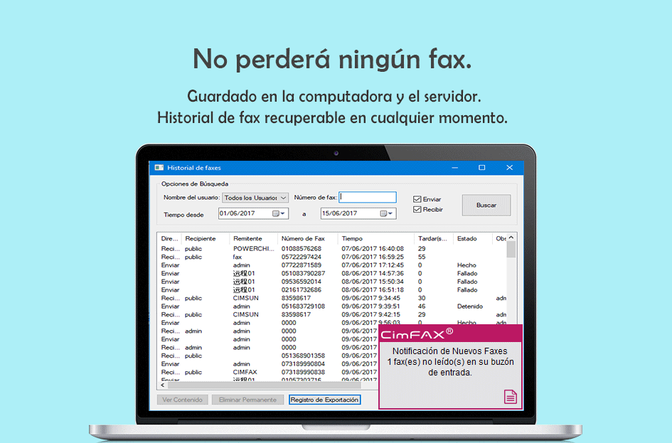 Recibir fax con notificación emergente