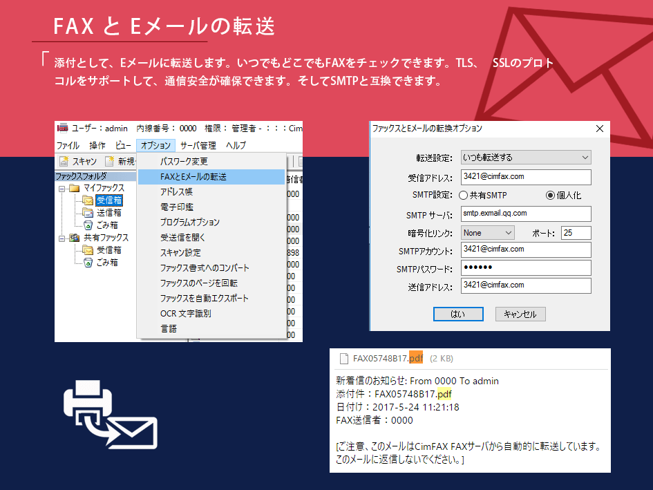 CimFAX FAXサーバのアプリ送信